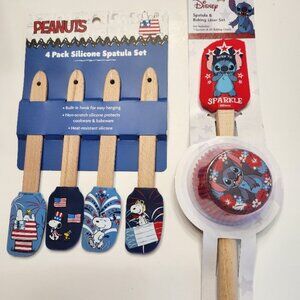 New 4 Pack Peanuts Silicone Spatula Set w/ Stitch Spatula & Cupcake Liners